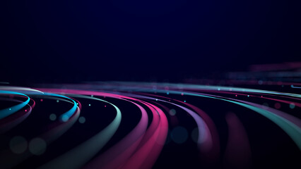 Poster - abstract background of moving lines. information space strip. big data visualization. 3d rendering