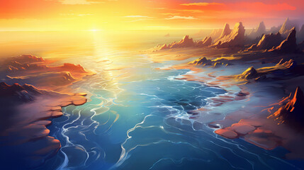 Wall Mural - Beautiful fantasy seascape at sunset