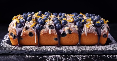 Wall Mural - A Sumptuous Lemon Blueberry Loaf, Adorned with a Glistening Sugar Glaze