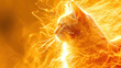 Beautiful cat made of fire and flames