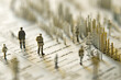 figure figurines standing next to a timeline of figur