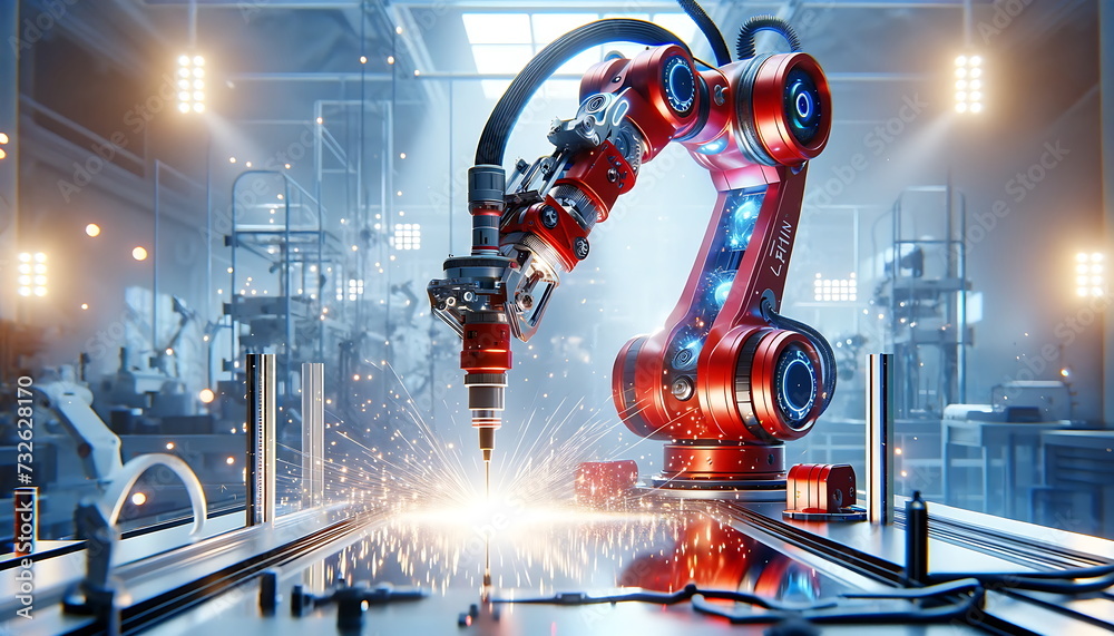 The industrial robot works automatically in a smart autonomous factory ...