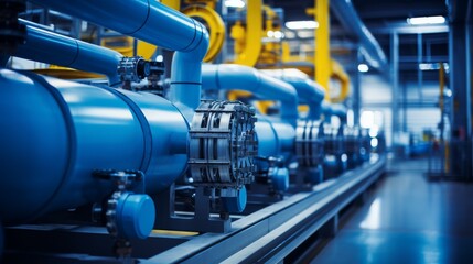 Machinery and steam turbine at a power plant background