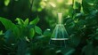 © pvl0707 - Green Chemistry: A beaker and flask surrounded by lush green leaves, symbolizing the harmonious blend of science and nature in biotechnological advancements