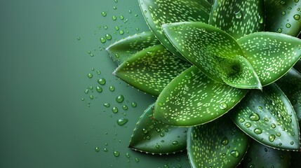 Aloe vera leaves on a light green background for freshness and vitality. Juicy leaves and serrated texture of aloe vera with copy space. Serene aloe vera backdrop.