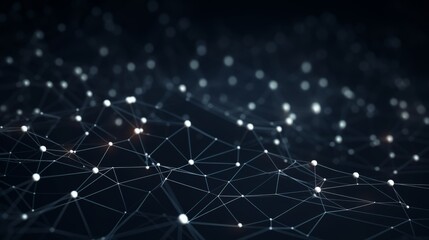 Poster - Dynamic interlacing lines and dots: abstract grid on dark background, 3d render