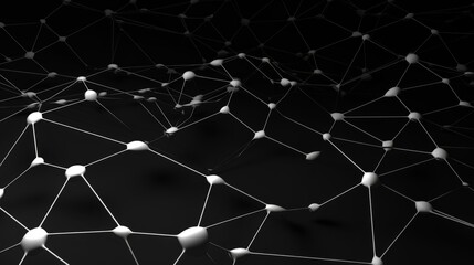 Poster - Dynamic interlacing lines and dots: abstract grid on dark background, 3d render
