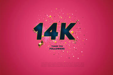 Wall Mural - Blue golden 14K isolated on Pink background, Thank you followers peoples, 14K online social group, 15K