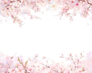 Wall Mural - Sakura pink flowers blossoming on branches, watercolor beautiful cherry blossom flowers frame isolated on white background with copy space.