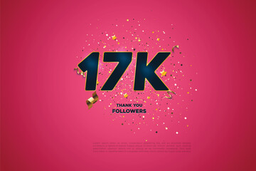 Wall Mural - Blue golden 17K isolated on Pink background, Thank you followers peoples, 17K online social group, 18K