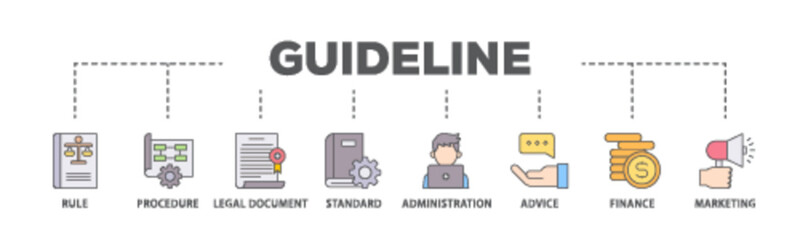 Poster - Guideline banner web icon illustration concept with icon of rule, procedure, legal document, standard, administration, advice, finance, marketing icon live stroke and easy to edit 
