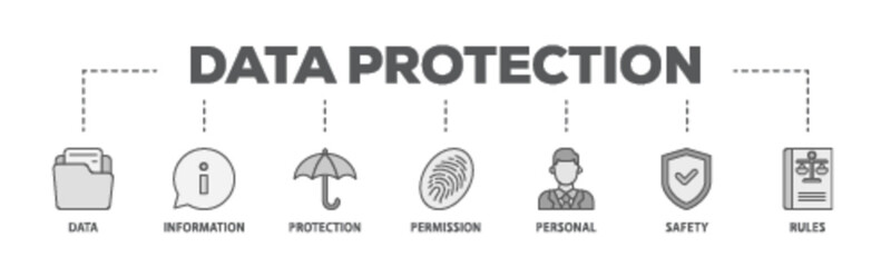 Poster - Data protection banner web icon illustration concept with icon of data, information, protection, permission, personal, safety and rules icon live stroke and easy to edit 