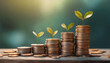 © Your Hand Please - Coins stacked incrementally symbolize future success and strategic dividend growth on a clean background