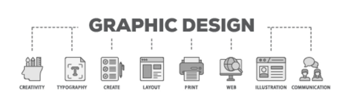 Graphic design banner web icon illustration concept with icon of creativity, typography, create, layout, print, web, illustration and communication icon live stroke and easy to edit 
