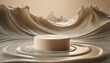 Beige pedestal for product display with cream waves, symbolizing elegance and purity