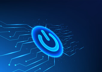 Poster - Background technology Smart technology power button connected to the circuit board The light emitted by the button Illustration of technology working system, vector illustration