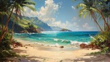 Fototapeta Big Ben - Oil painting of Hawaii with palm trees and sea
