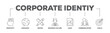 Corporate identiy banner web icon illustration concept with icon of creativity, language, design, business culture, logo, communication and goals icon live stroke and easy to edit 