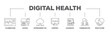 Digital health banner web icon illustration concept with icon of e health, telemedicine, interconnected, smartwatch, diagnosis, email, and medical app icon live stroke and easy to edit 