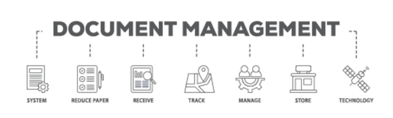 Poster - Document management banner web icon illustration concept with icon of system, reduce paper, receive, track, manage, store, cloud and technology icon live stroke and easy to edit 