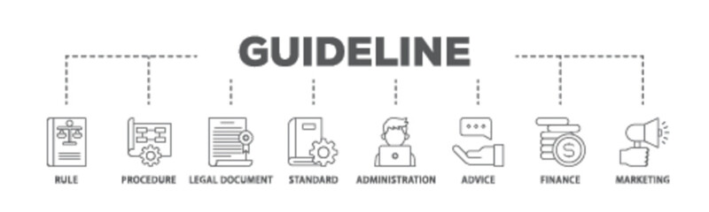 Poster - Guideline banner web icon illustration concept with icon of rule, procedure, legal document, standard, administration, advice, finance, marketing icon live stroke and easy to edit 