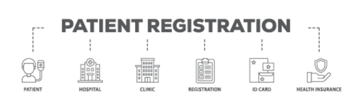 Patient registration banner web icon illustration concept with icon of registration, health insurance,  id card, clinic, hospital, patient icon live stroke and easy to edit 