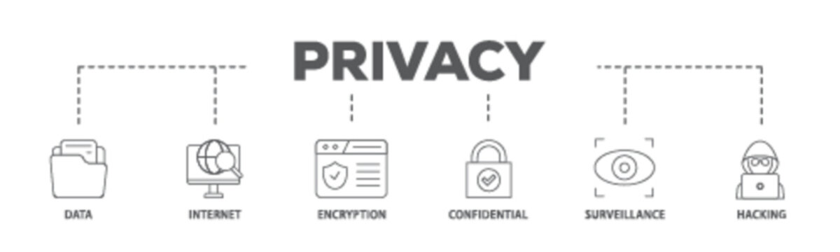 Privacy banner web icon illustration concept with icon of confidential, hacking, surveillance, encryption, internet, data icon live stroke and easy to edit 