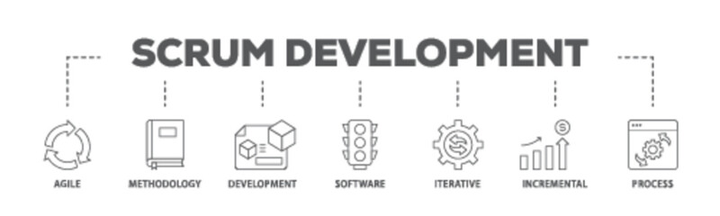 Scrum development banner web icon illustration concept with icon of agile, methodology, development, software, iterative, incremental and process icon live stroke and easy to edit 