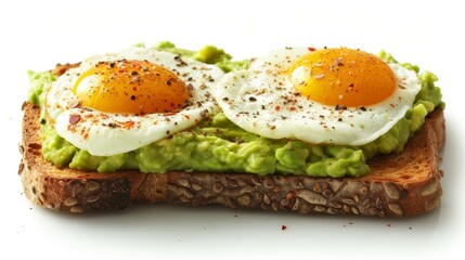 Wall Mural - Avocado toast with egg on white background