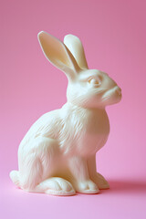 White chocolate easter bunny against a pink background - Generative AI