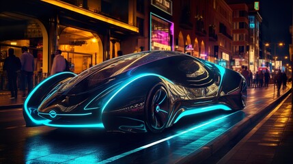 Wall Mural - night city traffic high tech futuristic vehicle 