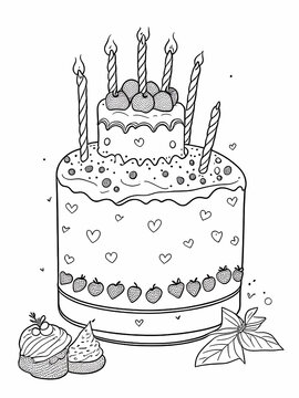 Birthday cake coloring pages for kids