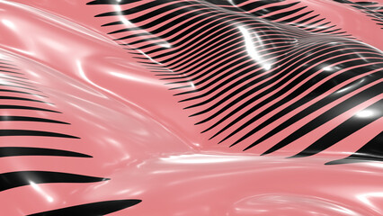Poster - Glossy pink background with black lines in 3d rendering