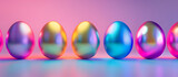 Fototapeta Perspektywa 3d - Metallic Colors Easter eggs on a purple background. 3D rendering.