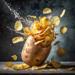 Potato chips exploding from a russet potato