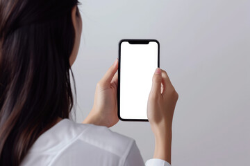 Wall Mural - A close up of a hand holding smart phone , smart phone screen is blank , Mockup blank template illustration