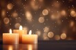 Light candles on bokeh brown background, with copy space 