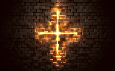 Religious cross with bright illumination