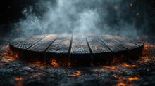 Mystical Wooden Surface With Glowing Embers