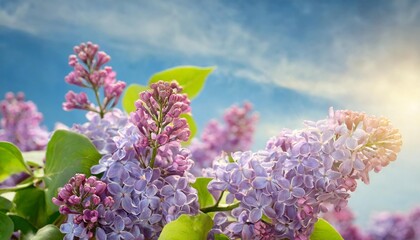 Wall Mural - blossoming lilac in front of a blue sky floral background in spring