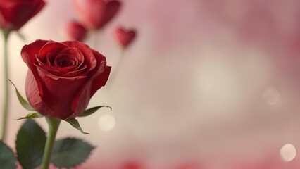 Poster - Vibrant Red Rose in Soft Focus With Glittering Bokeh Background