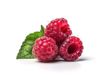 Wall Mural - Raspberry on white background. Juicy red berry, fresh and sweet