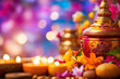 Vibrant traditional Sinhala and Hindu New Year elements in a blurred bokeh composition.