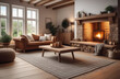 Interior of living room filled with gentle shades and natural materials, creating the perfect hygge space