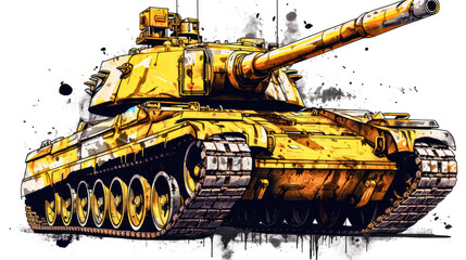 Wall Mural - A striking watercolor sketch of a tank with yellow gray lines