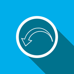 Poster - Curved arrow icon vector. Arrow pointer icon vector in trendy flat style. Arrow down icon image, Arrow down icon illustration isolated on blue background