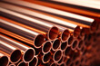 Copper pipes stored in warehouse.