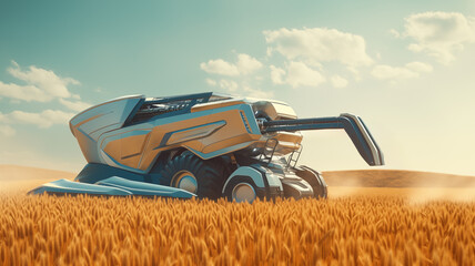 Poster - Futuristic autinomous combine harvester. Smart farming concept