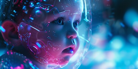 Wall Mural - futuristic child with digital skin, concept art displaying technology and emotion, artistic interpre