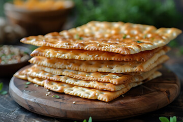 Wall Mural - Matzah Jewish holiday bread, Passover celebration concept
